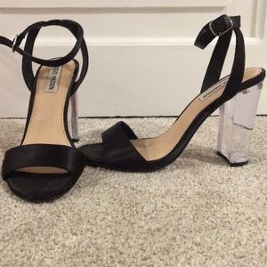 Black Steve Madden heels with chunky clear heel